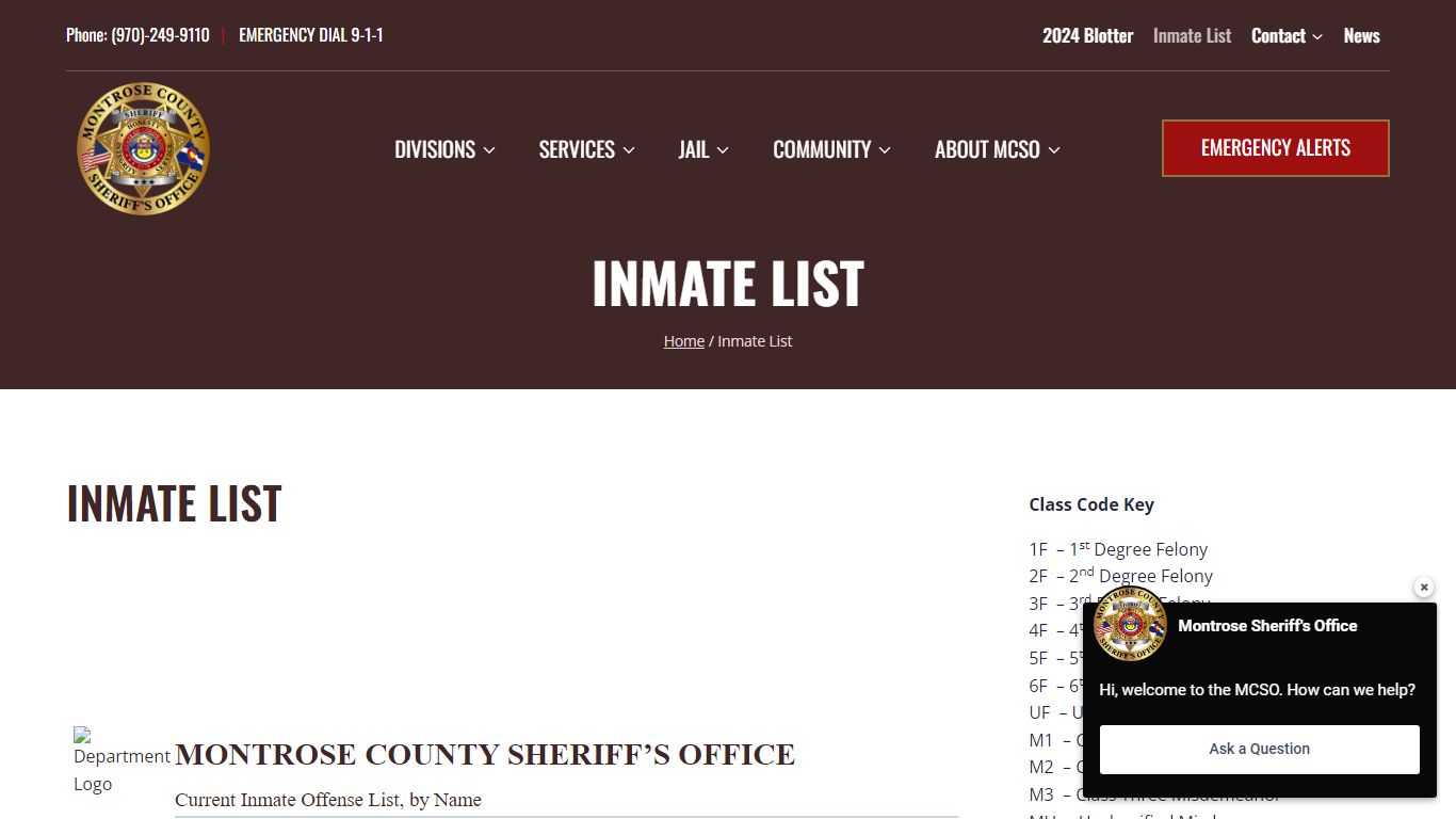 Inmate List - Montrose County Sheriff's Office