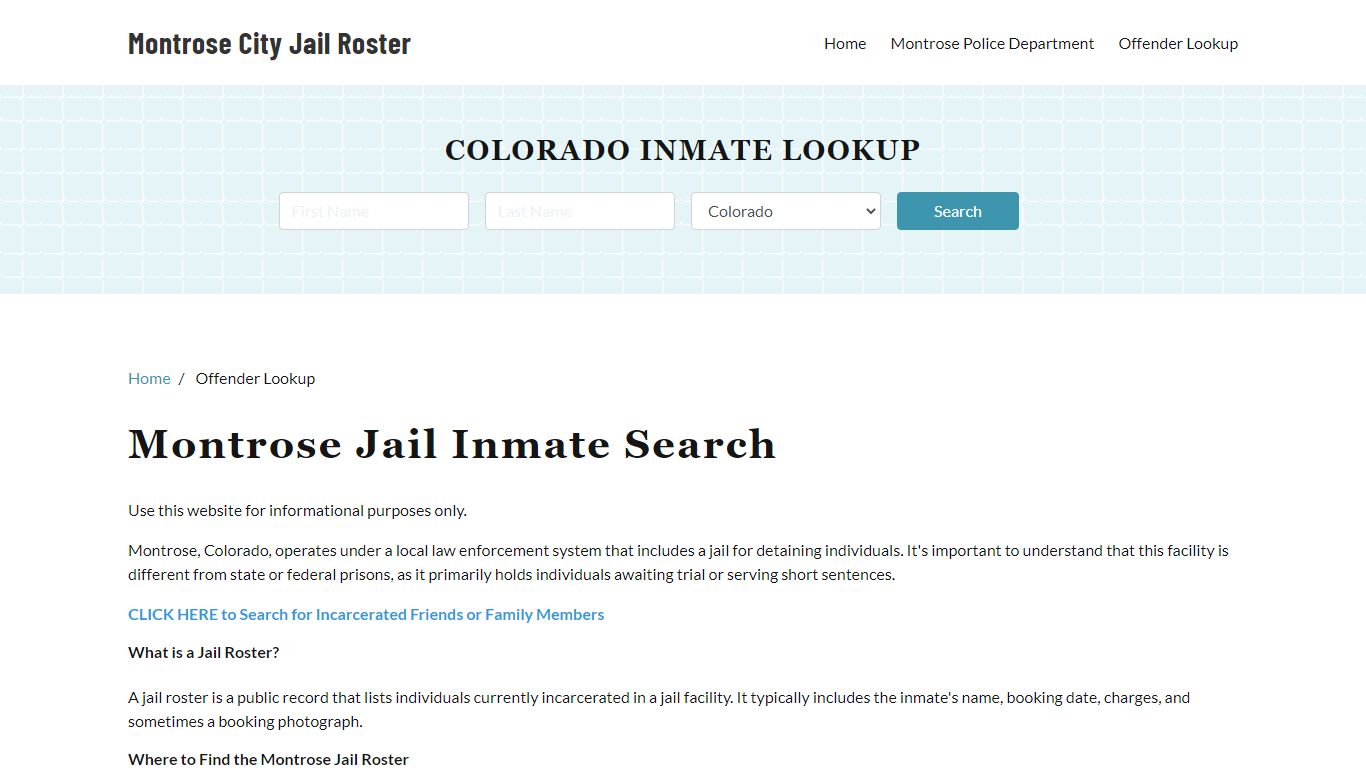 Montrose, CO Detainee Lookup